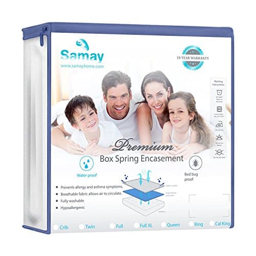 SAMAY - Zippered Waterproof & Bed Bug Proof Box Spring Encasement Cover - Queen Size 60 x 80 Inches - All sizes available