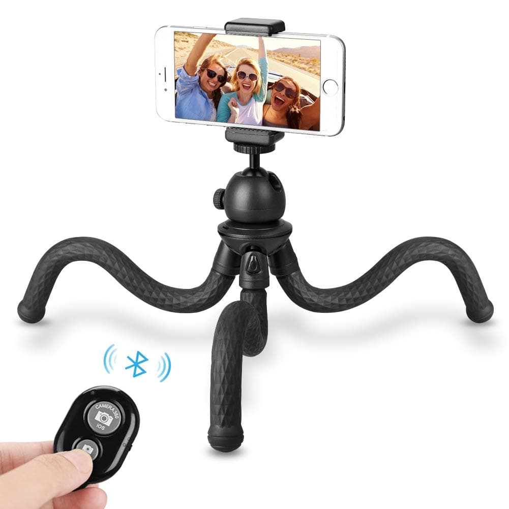 Flexible Tripod, WEIHAO 12 Inch Tripod Stand with Bluetooth Remote Control for Camera Phone GoPro, Travel Stand Holder Wrappable Leg Tripod for Smartphone and Digital Camera