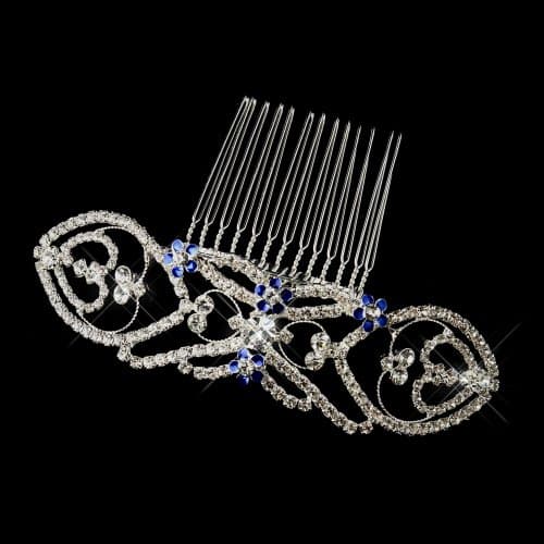 Bella Silver Clear & Blue Rhinestone "Twilight" Comb