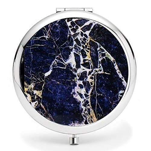Makeup Mirror, Compact Folding Travel Mirror Double Sides - 2x & 1x Magnifying Mini Round Handhold Makeup Pocket Mirror Perfect for Beauty, Skin Care and Travel - Marble