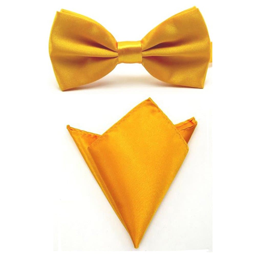 Men Satin Solid Color Pre-tied Tuxedo Bowtie Bow Tie Handkerchief Pocket Square Set