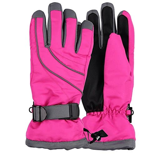 Women's Thinsulate Lined Waterproof Ski Glove (Pink/Grey, Small/Medium)