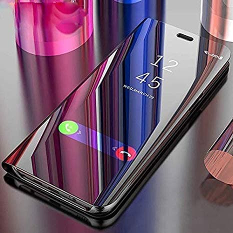 ANVIKA Luxury Flip Case Translucent Clear Semi S-View Mirror Screen Kickstand Full Body Protective Mirror Flip for Honor V20/View 20 (Artificial Black)