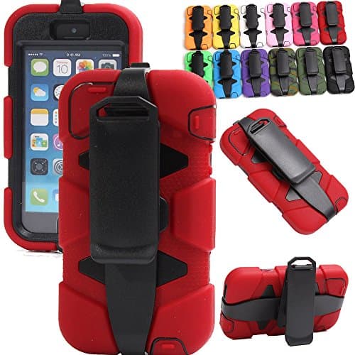 Generic For iphone 5 Case For Girls & Men, Defender Series Heavy Duty Full Body Protective Shatter-resistant Shock-absorbing Tough Armor Rugged Silicon Rubber High Impact Hybrid Holster/Belt Clips Case With Built-in Screen Protector For iphone 5 Only (Not For iphone 5S/5C) (Red)