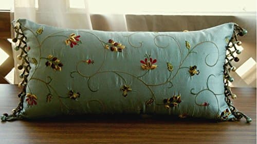 Custom Silk Throw Pillow- Handmade Blue Pillows-Blue and Red Cushions-Pillows with Trim