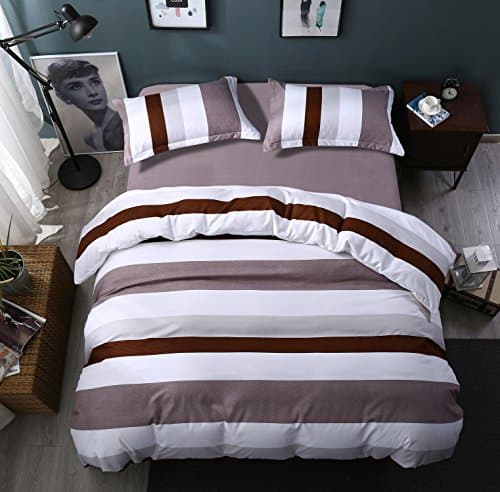 Colourful Snail Well Designed Printed Stripe Pattern Duvet Cover Set(1 Duvet cover, 2 Pillow shams), Made of 100% Polyester, Ultra Soft and Easy Care, Wrinkle Resistant, Queen/Full