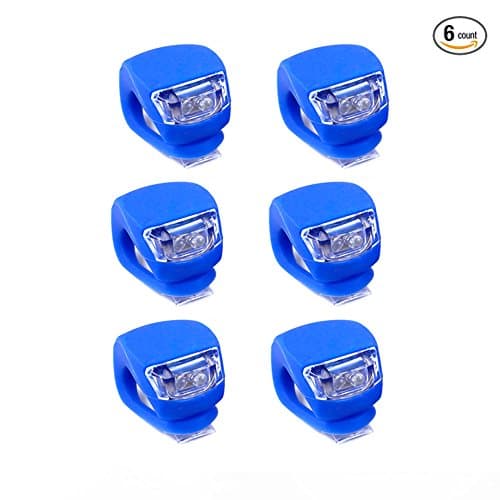 RCLITE 6Pcs 3 Modes Silicone LED Waterproof Head Front Rear Wheel Bicycle Light for Cycling Safety Flashlight Tail-Light, Powered By CR2032 Batteries (Blue)