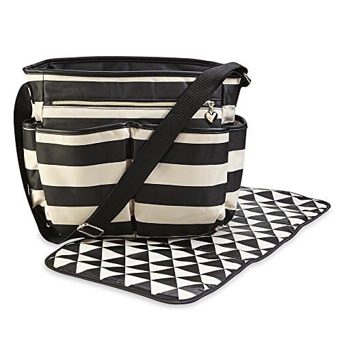 Black White Striped Diaper Bag & Changing Pad Set Eight Pockets Tote