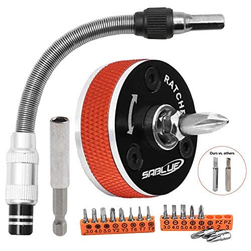 SABLUE 1/4-Inch Dual Drive Multipurpose Ratcheting Screwdriver Set (Wrench) right angle with Flexible Drill Extender Bar and Magnetic Bits for Craftsman, Renovator, Handyman, IT, PC, Monitor, Computer