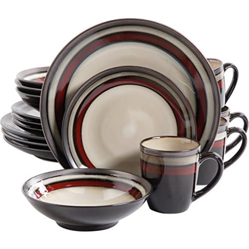 Red & Cream Stoneware Contemporary Design Dinnerware Set, 16Pcs