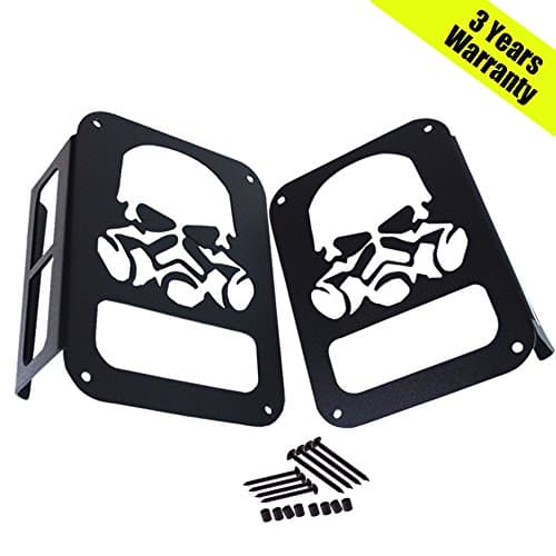 Tail Rear Light Guard Covers Protector for Jeep Wrangler JK 2007-2016 & Unlimited 2 Door 4 Door - Pair (Metal Black Skull)