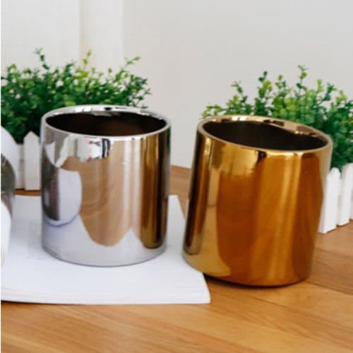Plating Ceramic Plant Flower Pot Gloss Planter Strong And Durable, Self Absorption, Not Easy To Deformation Suitable For Green Engineering, Home Furnishing Decoration, Office