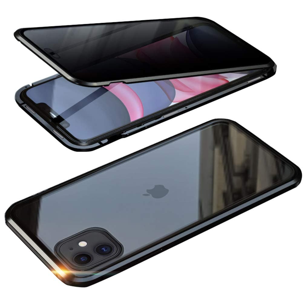 UMTITI Compatible iPhone 11 Pro (5.8 inch 2019) Case, with Built-in Screen Protector Magnetic Clear Double-Sided Tempered Glass Anti-Spy Anti-Peeping Privacy Cover (Black)