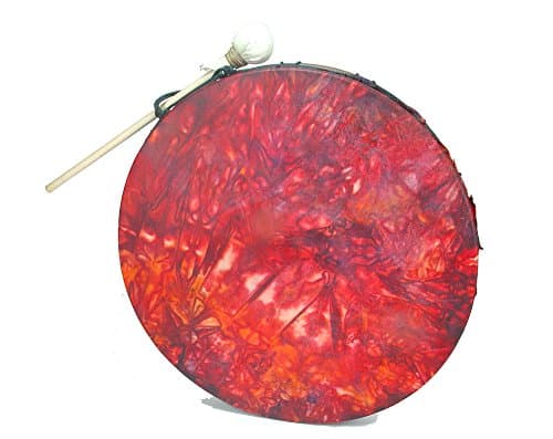 Stoneware Frame Hoop Shaman Drum, Roped Bodhran with Tie Dyed Goat Skin Head