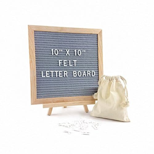 Letter Board Oak | Gray Felt Message Board 10 x 10 | Letterboard includes 360 Letters, Numbers & Symbols with Stand - Felt Message Board for Photos, Announcements, Milestones
