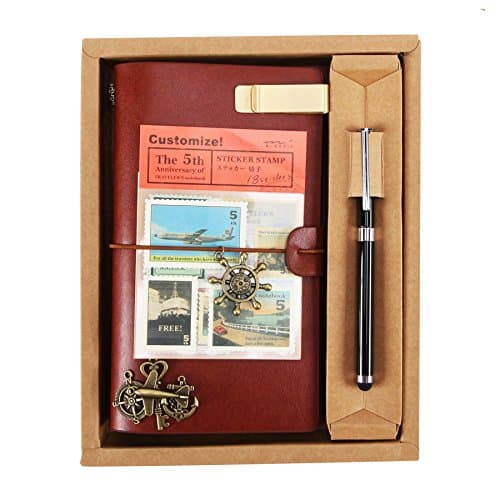 Journal Notebook, Classic Leather Refillable Traveler Notebook, Pack of 9, Classic Wine Red, Multipurpose Sketchbook, Diary Notepad, Gift Boxed