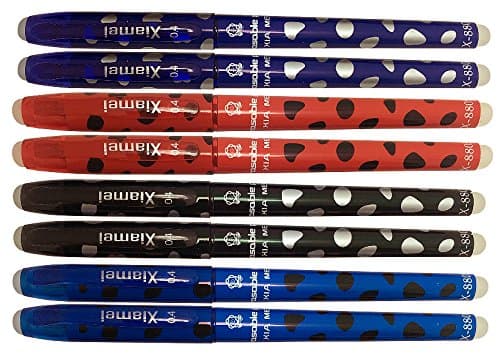 INTS 0.4 mm Erasable Gel Pens,Double Erasers,8-Pack,Black/Red/Blue/Deep blue Inks