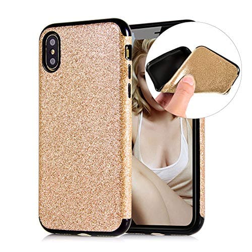 Cestor Glitter Case for iPhone XS Max,Luxury Bling Diamond Sparkle Flash Powder Back Cover Shockproof Flexible Soft TPU Silicone Case with Free Ring Kickstand for iPhone XS Max,Gold