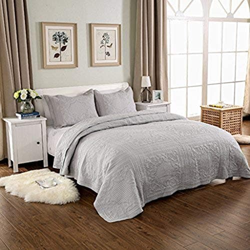 Flowing Water Quilted Bedspread Patchwrok 100% Cotton Super King Size Quilt Bed Throw 3 Pieces