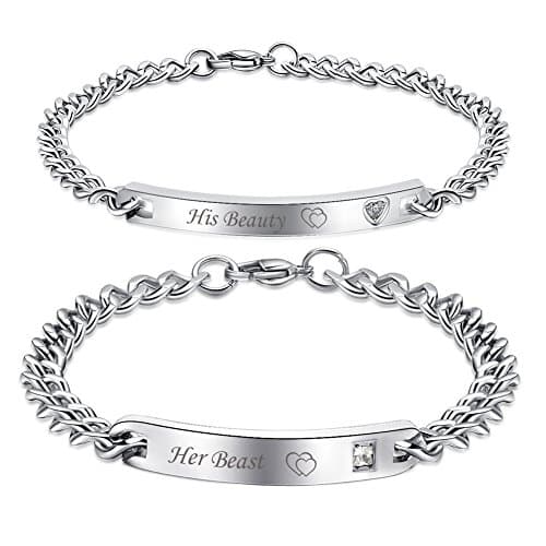His and Hers Matching Set Titanium Stainless Steel Couples Bracelets