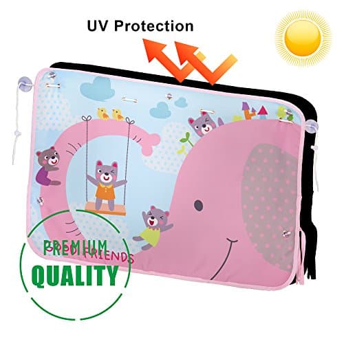 Best Car Window Shade for Side and Rear Window - Protect Your Baby and Kids in the Back Seat from Sun Glare and Heat. (Pink Elephant)