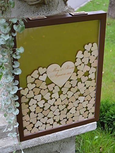 Alternative Guest Book Wedding Guest Book Personalized Drop Top box Heart Guestbook Custom wedding guestbook Memory Box Brown Guestbook (150 hearts, Gold)