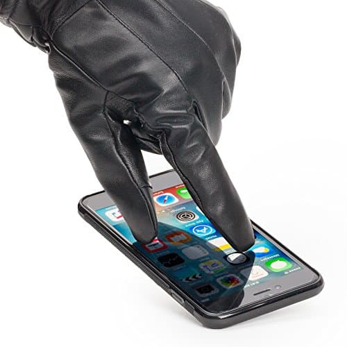 Touch Screen Texting Warm Leather Motorcycle Driving Gloves for Men (Extra Large, Black)