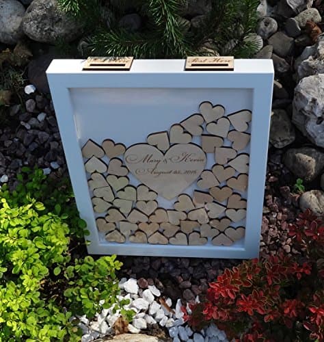 Alternative Guest Book Wedding Guest Book Personalized Drop Top box Heart Guestbook Custom wedding guestbook Memory Box White Guestbook (200 hearts, White)