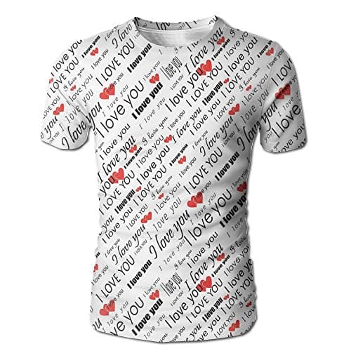 Edgar John Romance Words with Hearts in Different Characters Flirt Celebration Pattern Men's Short Sleeve Tshirt XL