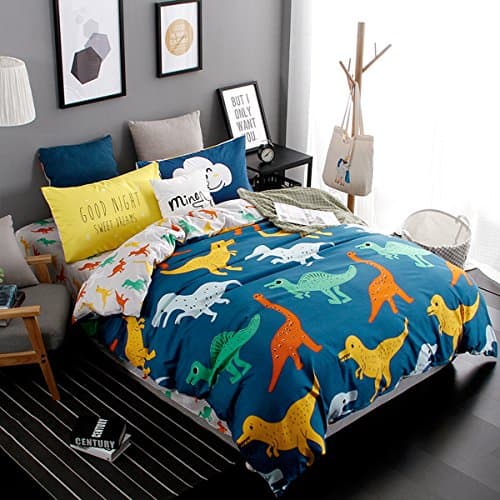 Hxiang 3-Pieces dinosaur kid's bedding set Bedding 100% Microfiber boy's Bedding Set Blue Duvet Cover Set (Twin, Blue)