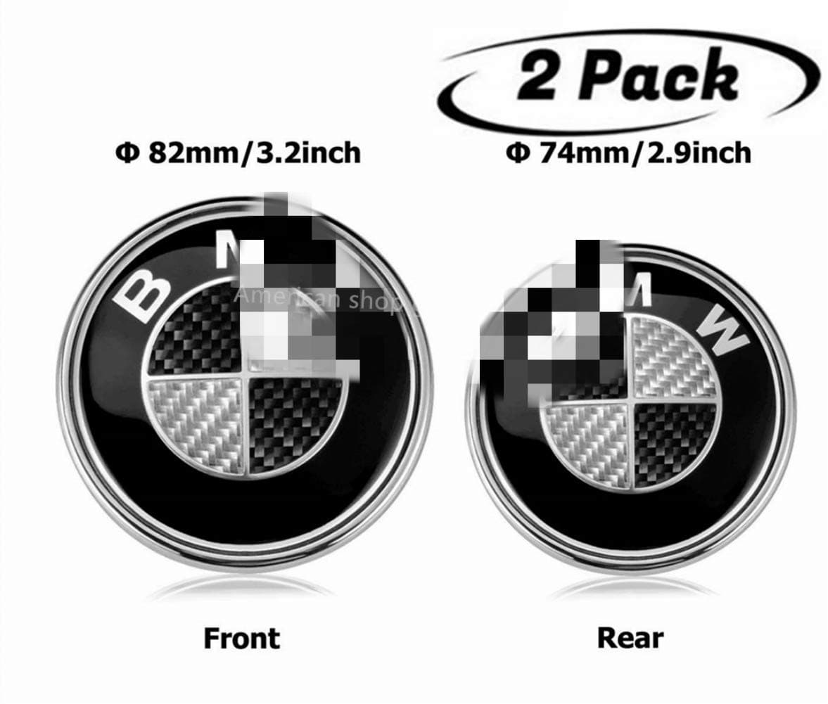 Emblems Hood and Trunk Black Carbon Fiber pattern for Emblem Logo Replacement Front 82mm Rear 74mm for E30 E36 E46 E34 E39 E60 E65 E38 (74mm + 82mm)