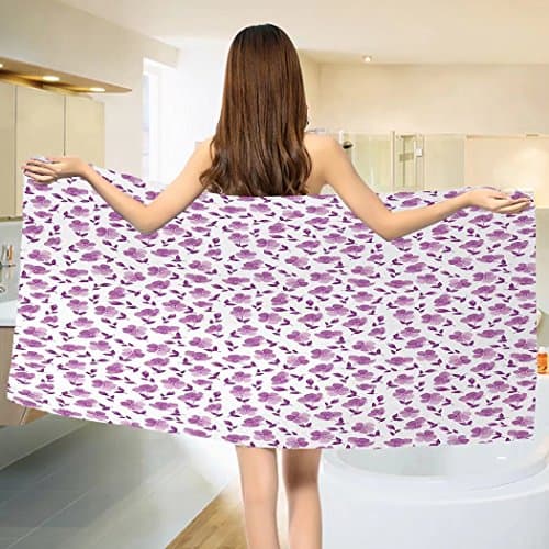 Flower Bath towel Floral Pattern Romantic Spring Valentines Day Wedding Anniversary Theme Artwork Cotton Beach Towel Violet White (55"x28")