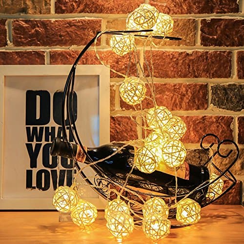 Globe Rattan String Lights, HOPET 20 LED Balls Battery Powered Starry Fairy Strand Lights for Indoor Bedroom Home Wedding Halloween Christmas Tree Decor, Party (3 Mode, 10 Feet, Warm White)