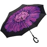AWEOODS Inverted Umbrella Windproof Reverse Folding Double Layer Travel Umbrella with C Shape Handle