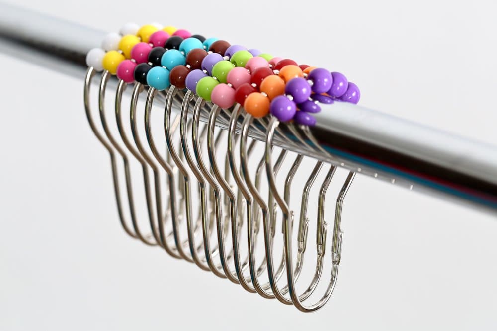 High Quality Rustproof Stainless Steel (Multi Colour) Shower Curtain Hooks and Rings, Beautiful and Decorative Bath Shower Curtain Accessories from Nikkouware Offer Easy to Install With Friction Free Glide Rollers, to Enhance Your Bath Looks Today!