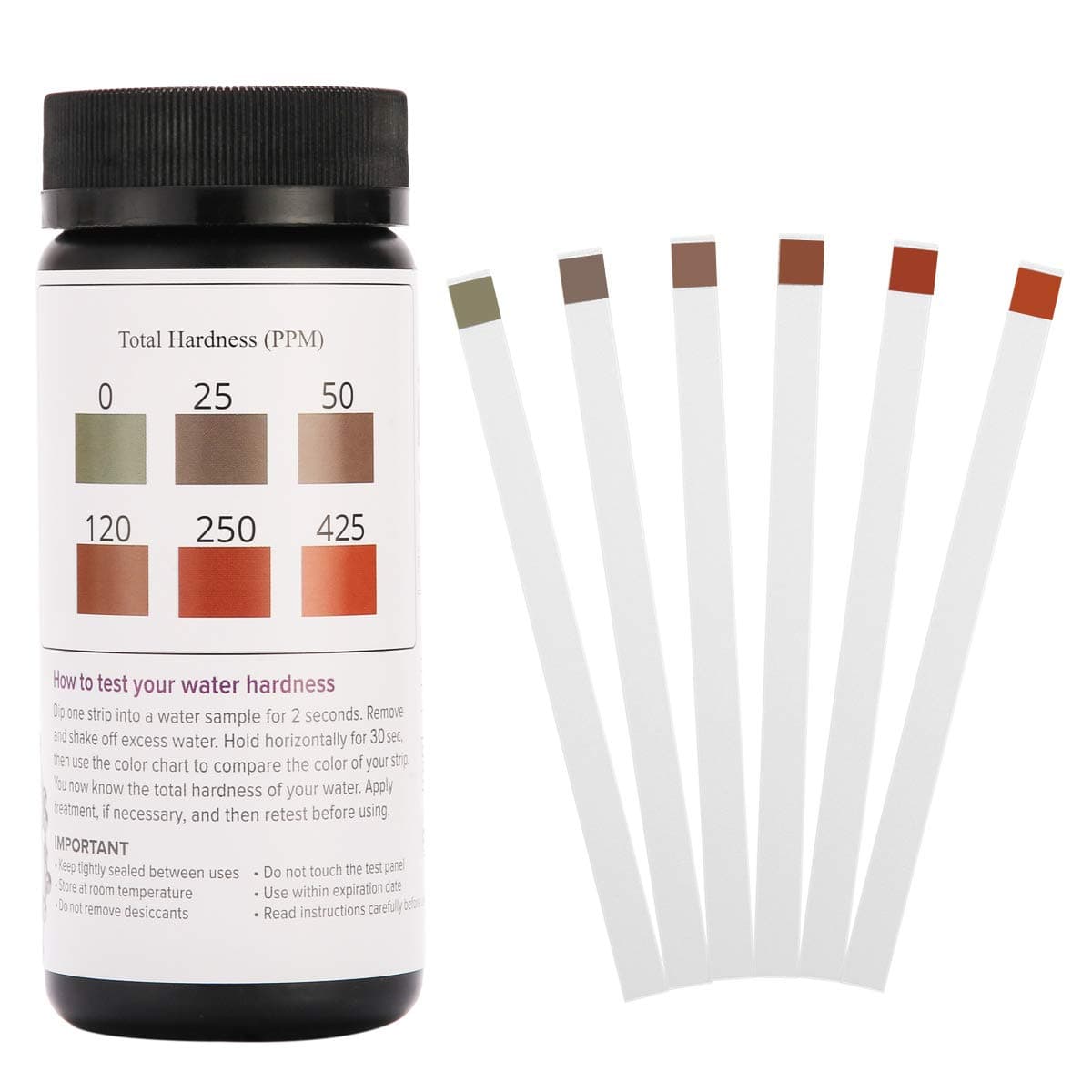 Water Hardness Test Strips 150pcs Hard Water Test Strips, 0-425 ppm, Accurate Water Test Kit for Water Softener, Dishwasher, Pool, Drinking Water, Aquarium, Spa