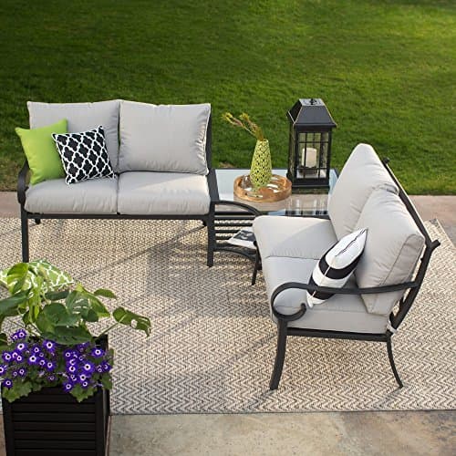 Gray Modern 3 Piece Patio Sectional Sofa Set | Durable Contemporary Furniture Set for your Home Outdoor by the Veranda, Porch, Garden, Pool or Deck