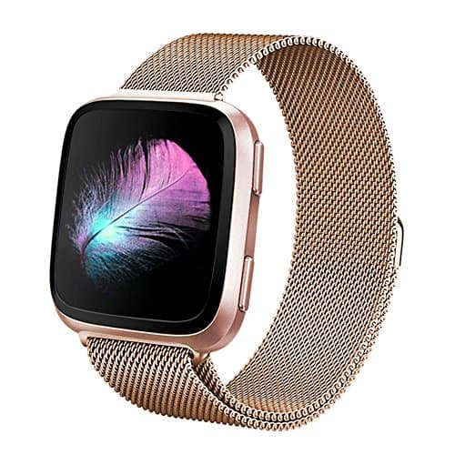 Yisdo for Fitbit Versa Bands Women Men Small Large Replacement Wristband Milanese Loop Stainless Steel Strap Mesh Adjustable Magnetic Closure Accessary Bracelet for Fitbit Versa Fitness Smart Watch