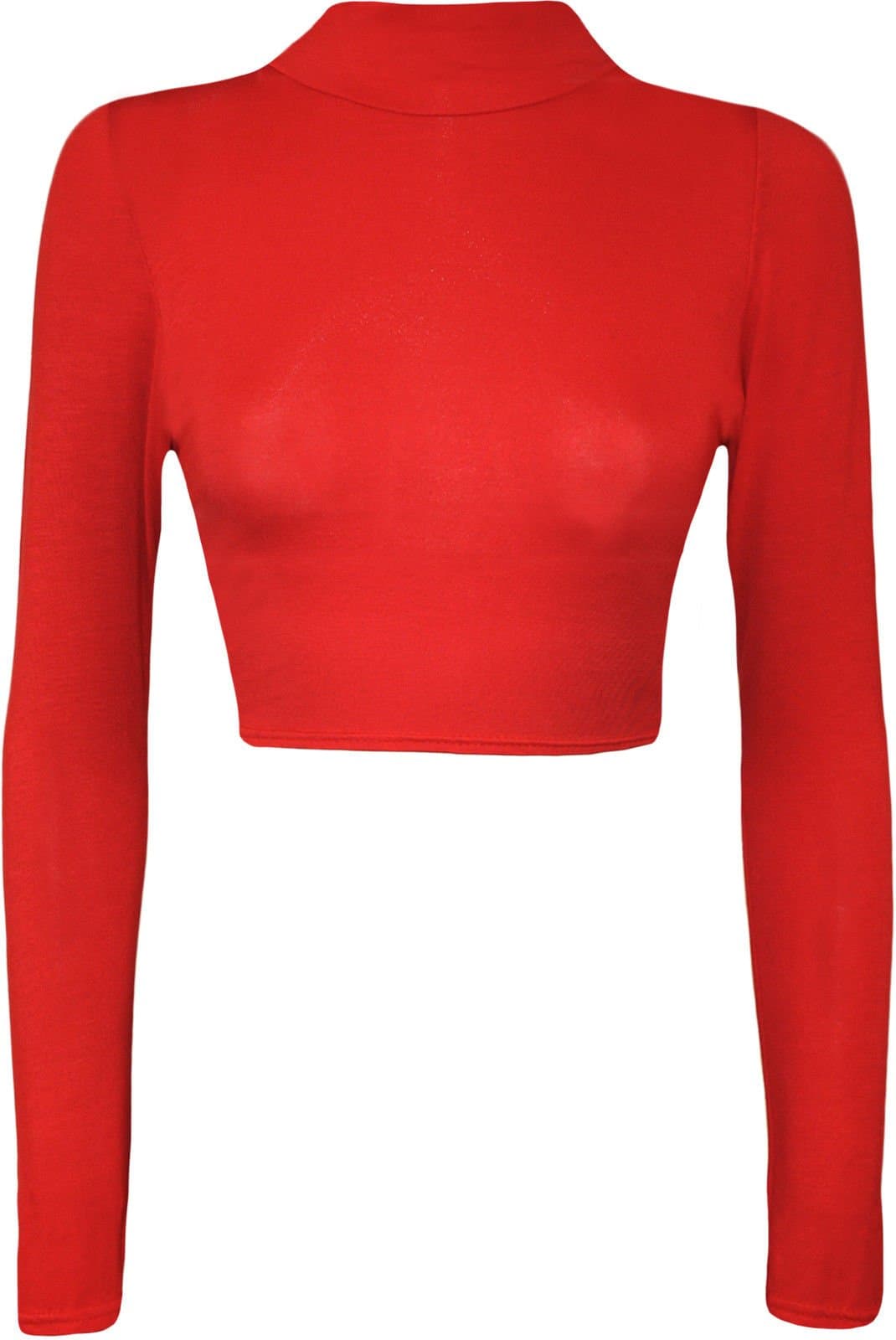Womens Turtleneck Crop Long Sleeve Plain Top-Thin Fabric