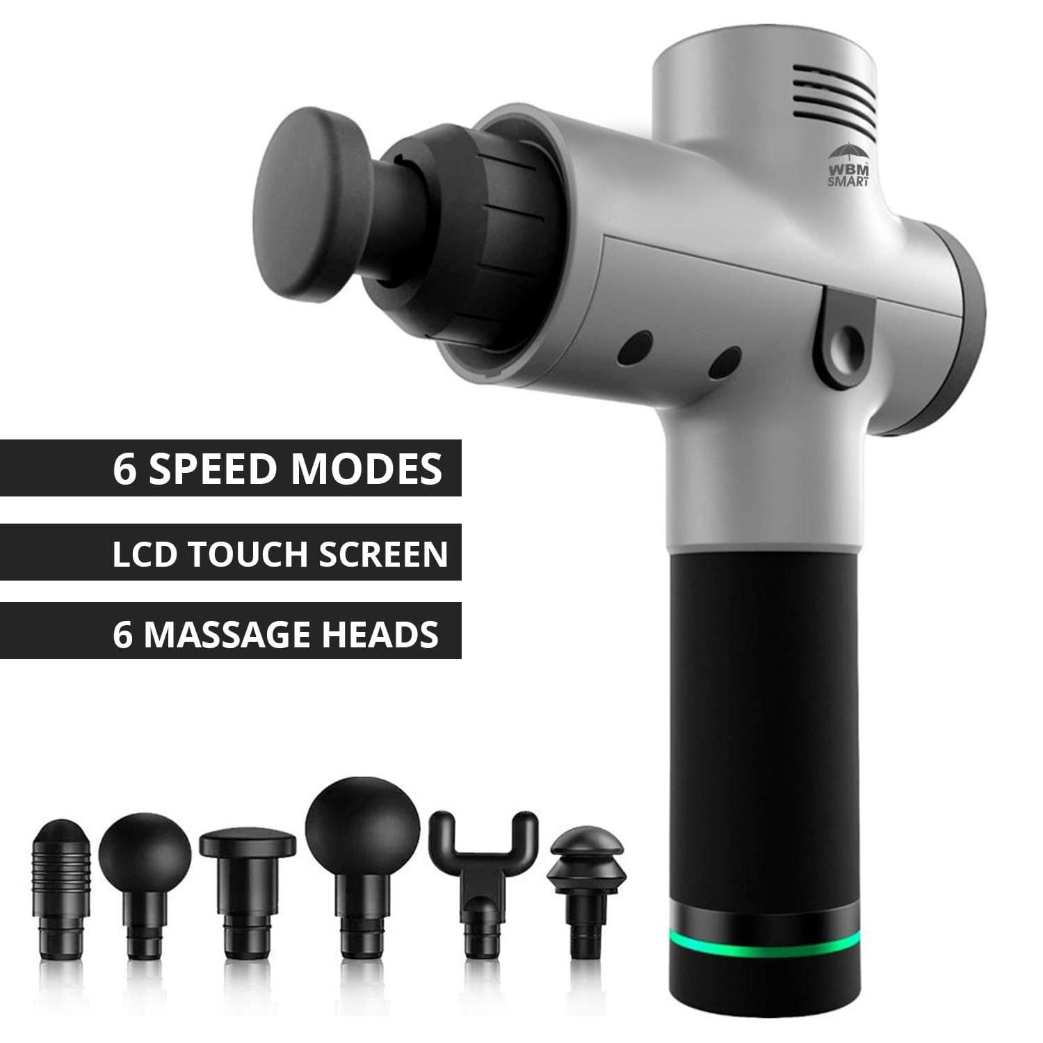 WBM Smart Powerful Deep Tissue Percussion Sore Muscle and Stiffness, for Athletes with 6 Massage Heads