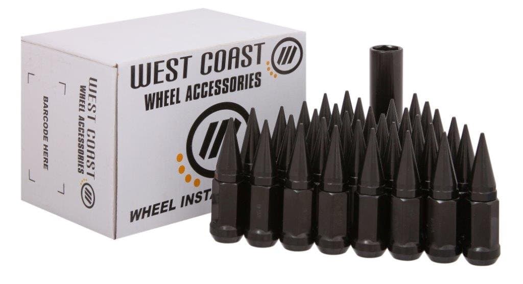 32pc Black Spike Lugs | Thread Pitch 14mm x 1.5 | 2pc Construction Special Designed Key | 4” Total Length | For AfterMarket Wheels | #1 Hottest Selling Product in the Industry