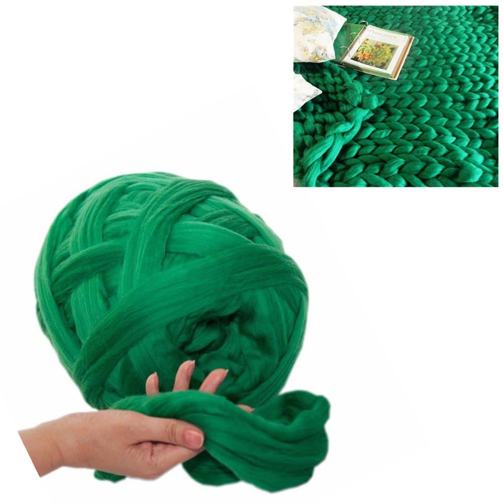 Giant Wool Yarn Chunky Arm Knitting Super Soft Wool Yarn Bulky Wool Roving (1kg/2.2 lbs, Green)