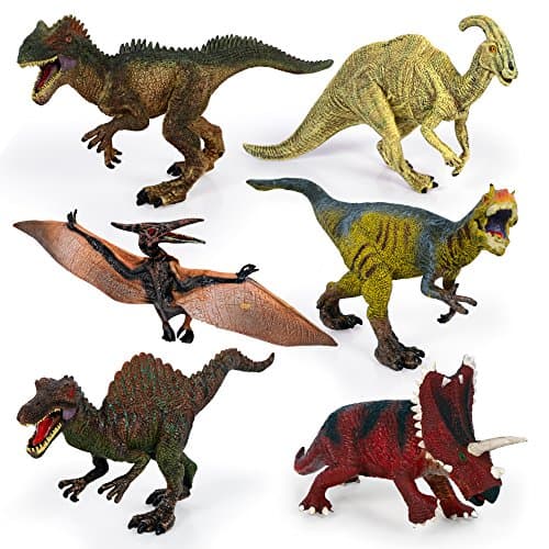 Kids Imaginative Dinosaurs Small & Large Plastic Assorted Toy Dinosaurs | 6 Piece Set, 6.4” - 10.4” | Includes Digital Coloring Book