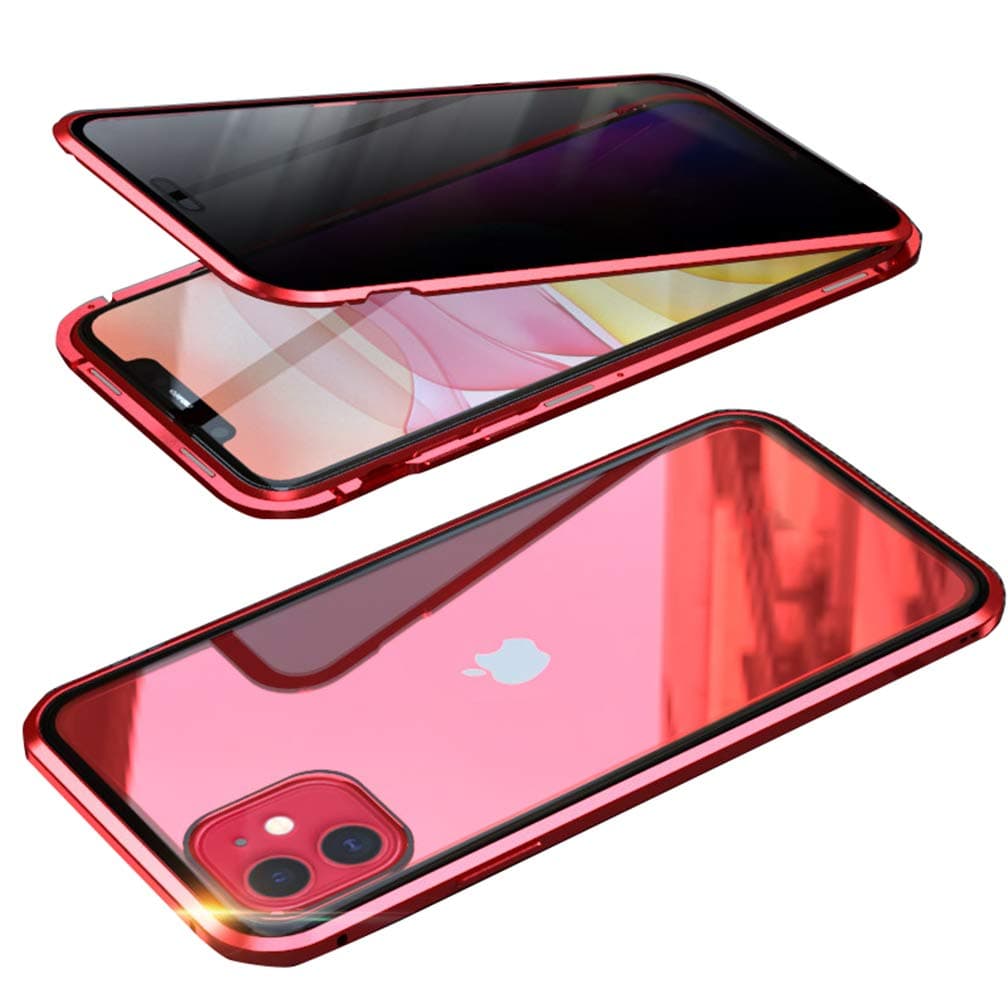 UMTITI Compatible iPhone 11 Pro (5.8 inch 2019) Case, with Built-in Screen Protector Magnetic Clear Double-Sided Tempered Glass Anti-Spy Anti-Peeping Privacy Cover (Red)