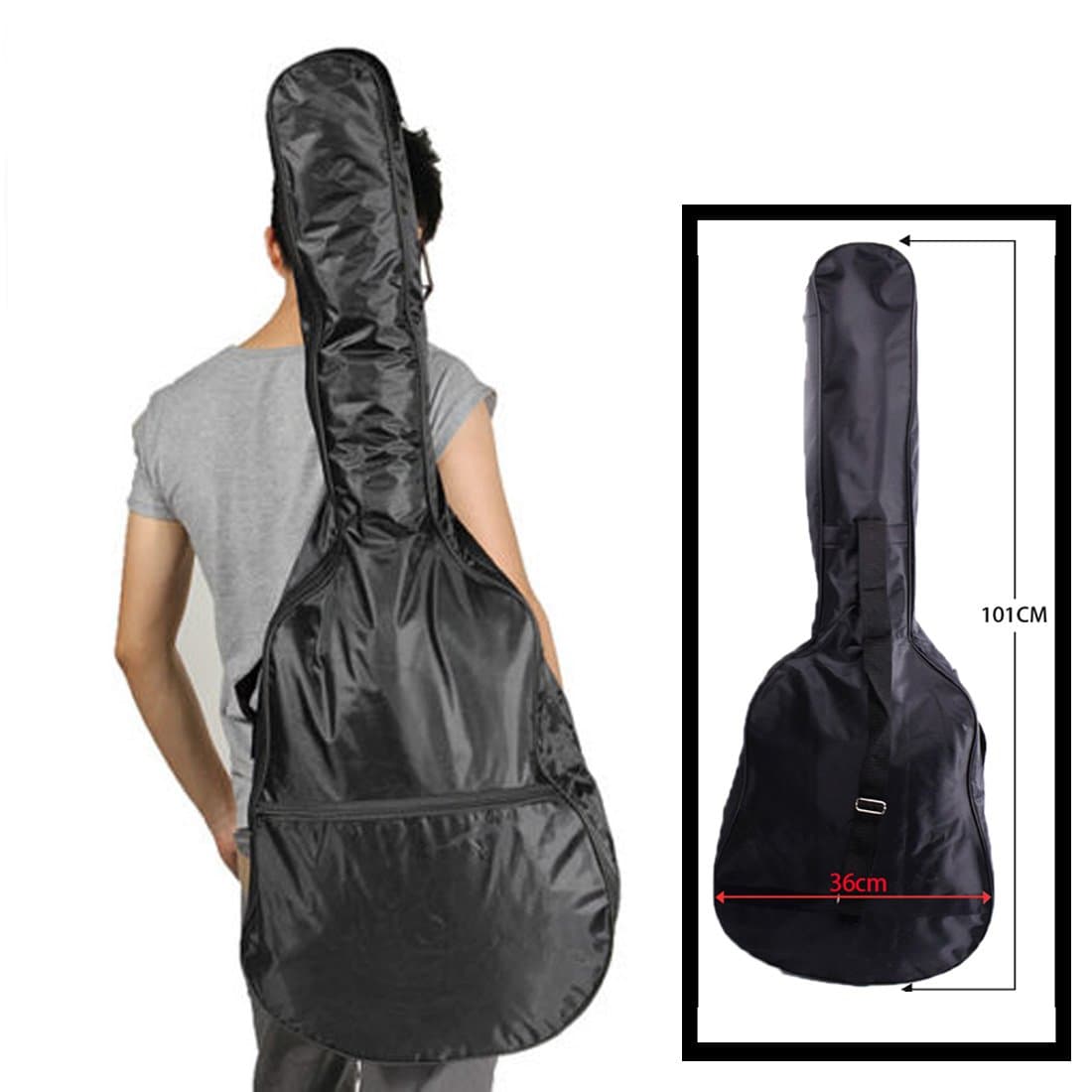WSS - Black 38" inch Universal Guitar Student Beginner Protective Waterproof Classical Acoustic Guitar Back Shoulder Bag Carry Case Adjustable Strap