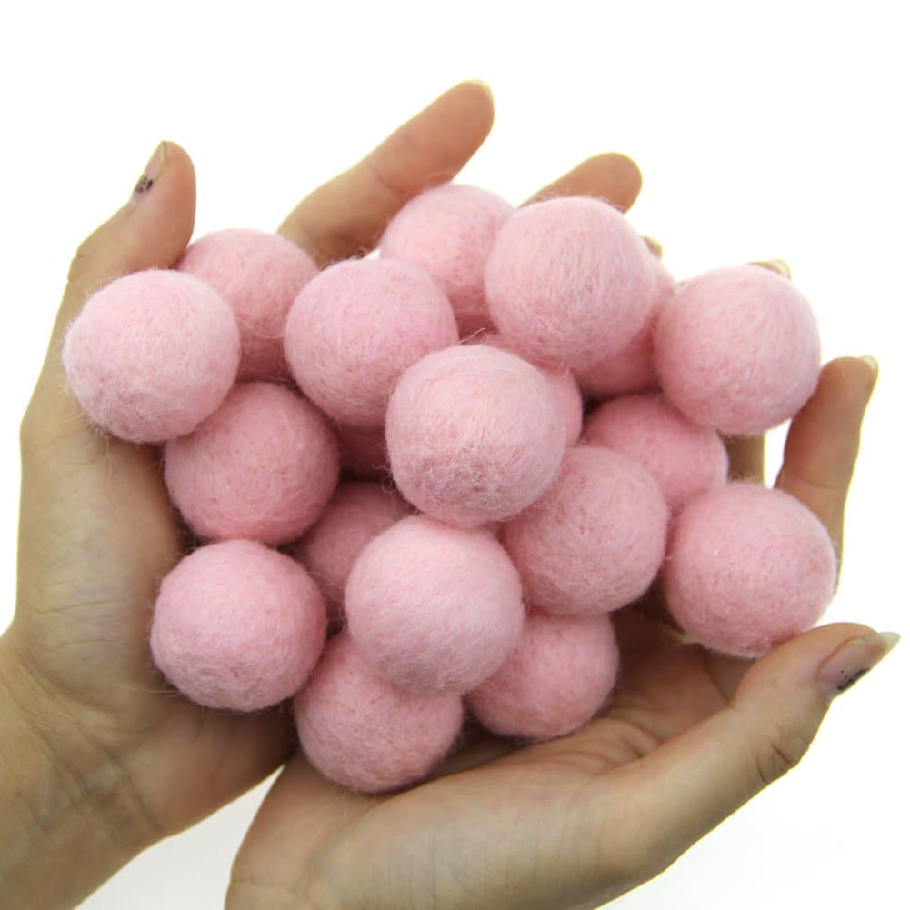 Zasy 30mm Needle Wool Felt Balls Foam Filled Wool Felt Pom Pom Home Decor DIY (Pink)