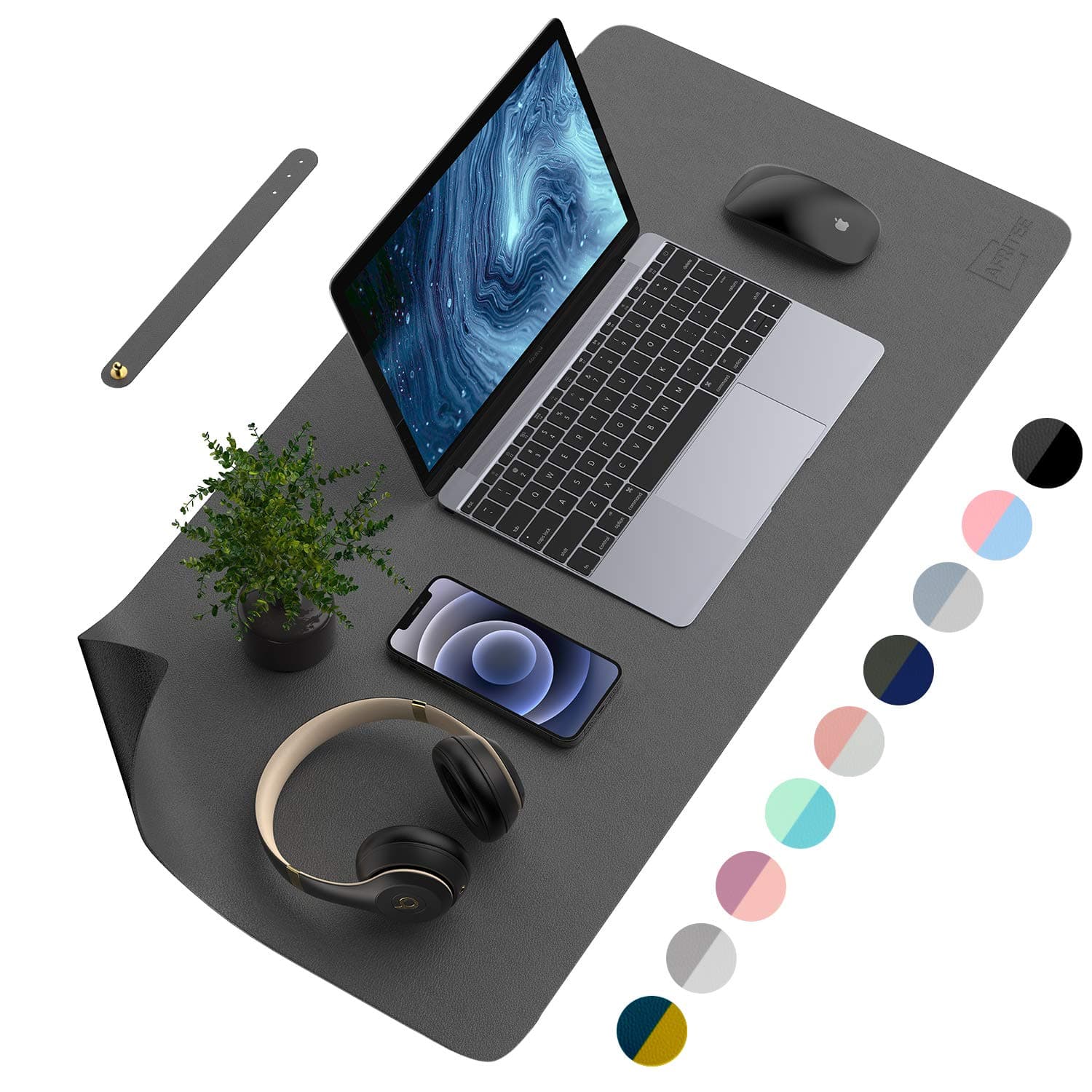 AFRITEE Desk Pad Protector Mat - Dual Side PU Leather Desk Mat Large Mouse Pad Waterproof Desk Organizers Office Home Table Decor Gaming Writing Mat Smooth (Black/Dark Gray, 35.4" x 17")