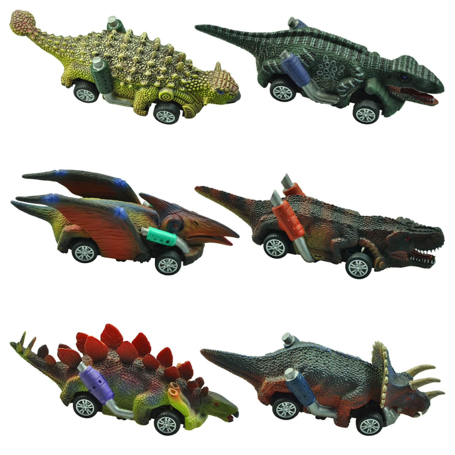 Pull Back Cars, Dinosaur Toys for 2-9 Year Old Boys, Dinosaur Cars for Boys Birthday Present Toy Car for Kids Age 2-9 Toys for Toddlers, Creative Gifts for Kids (6 Pack)