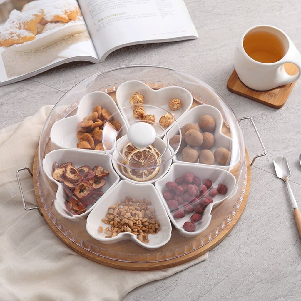 Blooming Pinellia European Style Ceramic Nuts Fruit Plate Sub-grid Dry Fruit Platter