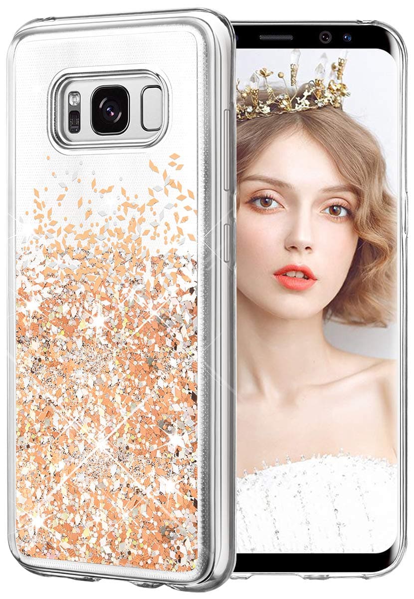 wlooo Samsung Galaxy S8 case, S8 Glitter case, Samsung S8 Phone case, Glitter Liquid Gradient Quicksand Girls Soft TPU Bumper Silicone Protective Shockproof Cover (Gold Silver)